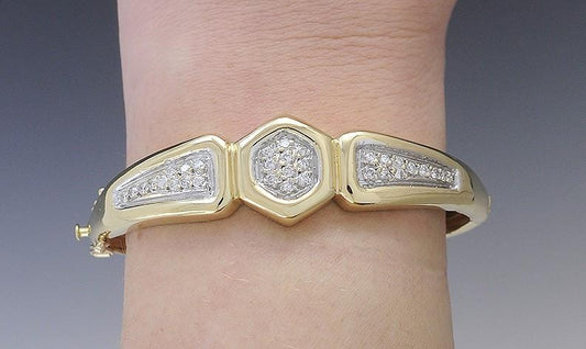 Heavy 18k Gold & ~.50-.65ct Diamond Hinged Cuff Bracelet Bangle