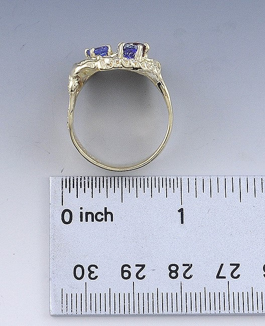 Beautiful 14K Gold Ruby Blue Tanzanite & Diamond Large Ring