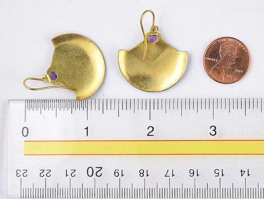 Chic 24k GW Sterling Silver Pierced Earrings w/ Purple Amethysts and Enamel