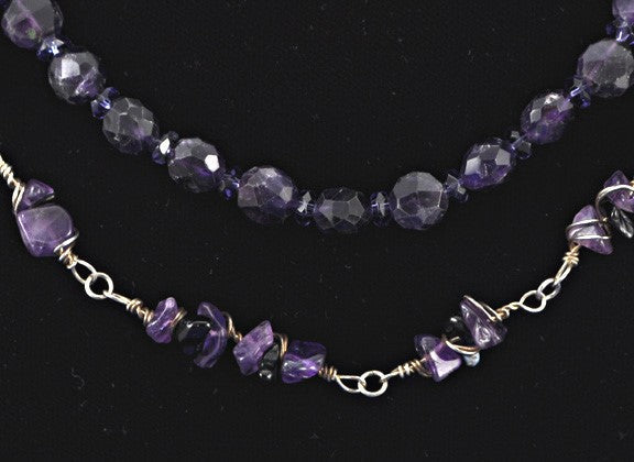2 Purple Amethyst Necklaces 20 1/2" and 17 1/2" Faceted
