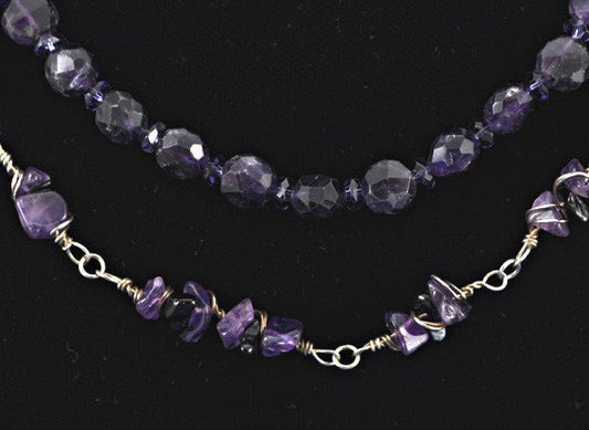 2 Purple Amethyst Necklaces 20 1/2" and 17 1/2" Faceted