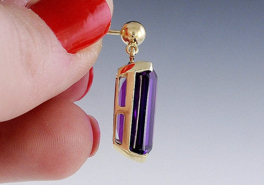 Stunning Purple 14K Yellow Gold and Lab Created Sapphire Drop Dangle Earrings