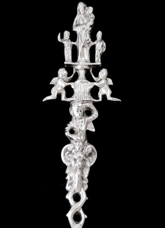 Antique 1890 Dutch Silver Mother Mary Jesus Angles 1720 Repro Serving Spoon