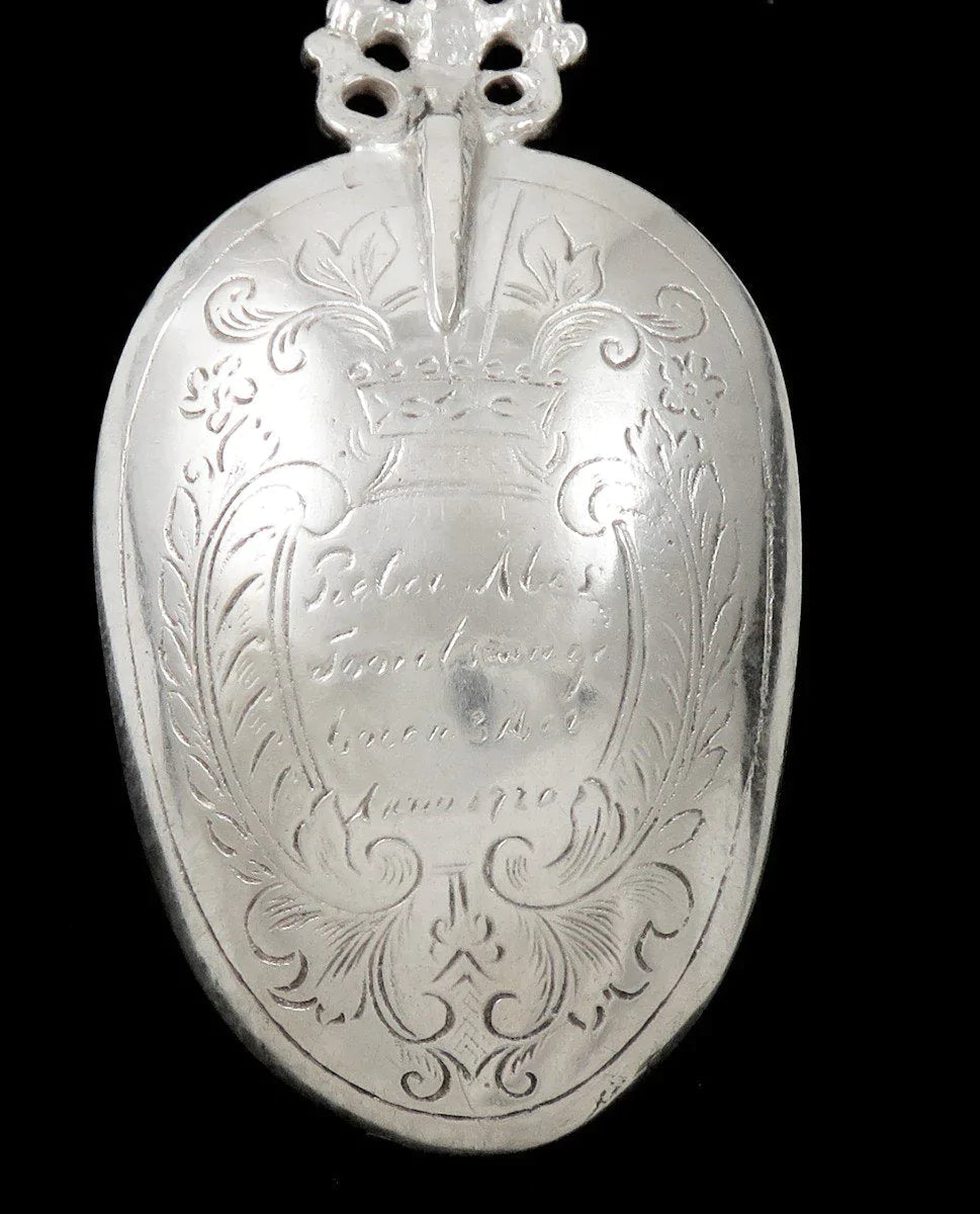 Antique 1890 Dutch Silver Mother Mary Jesus Angles 1720 Repro Serving Spoon