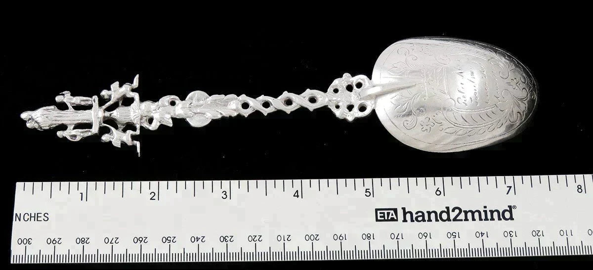 Antique 1890 Dutch Silver Mother Mary Jesus Angles 1720 Repro Serving Spoon