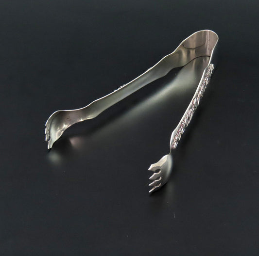 Charming Antique Sterling Silver Cherub and Hearts Design Ice Serving Tongs