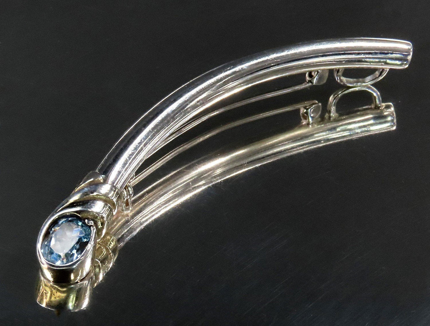 Gorgeous Modern Blue Topaz Sterling Silver Comet Arc Crescent Pin Pendant