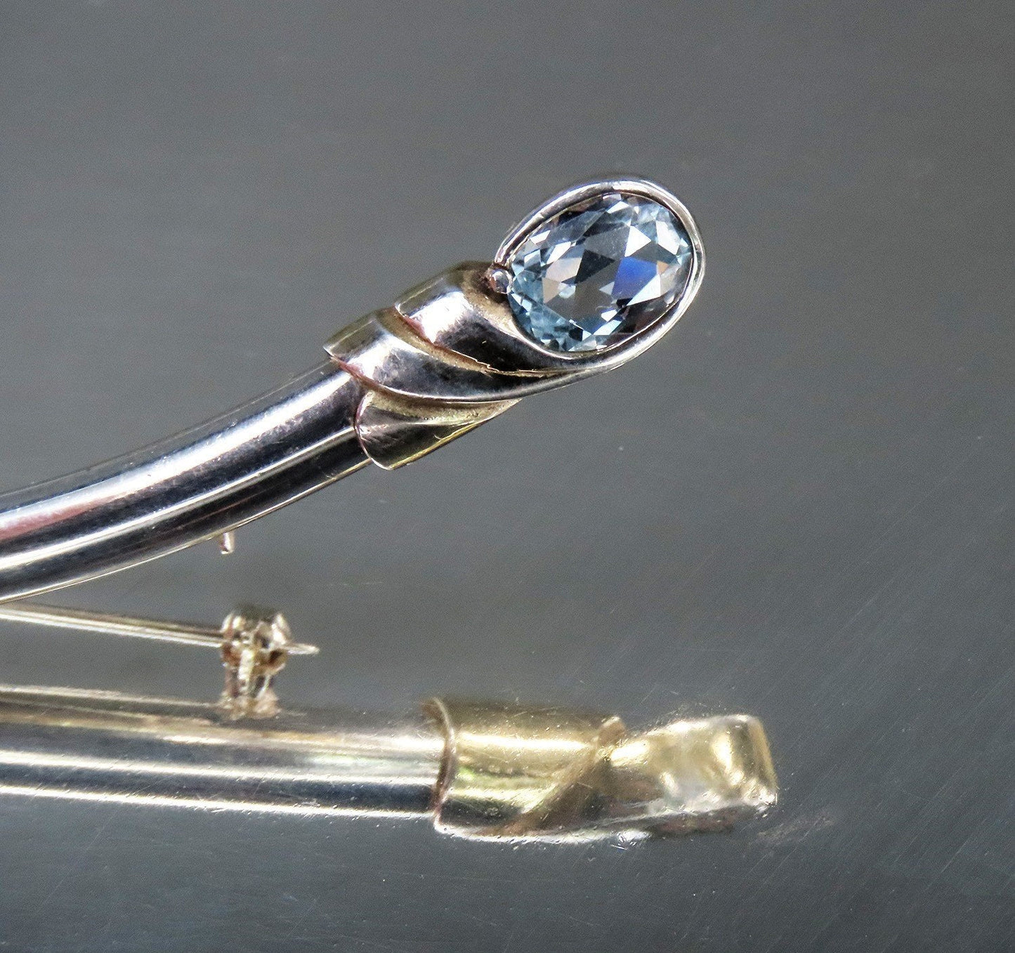 Gorgeous Modern Blue Topaz Sterling Silver Comet Arc Crescent Pin Pendant