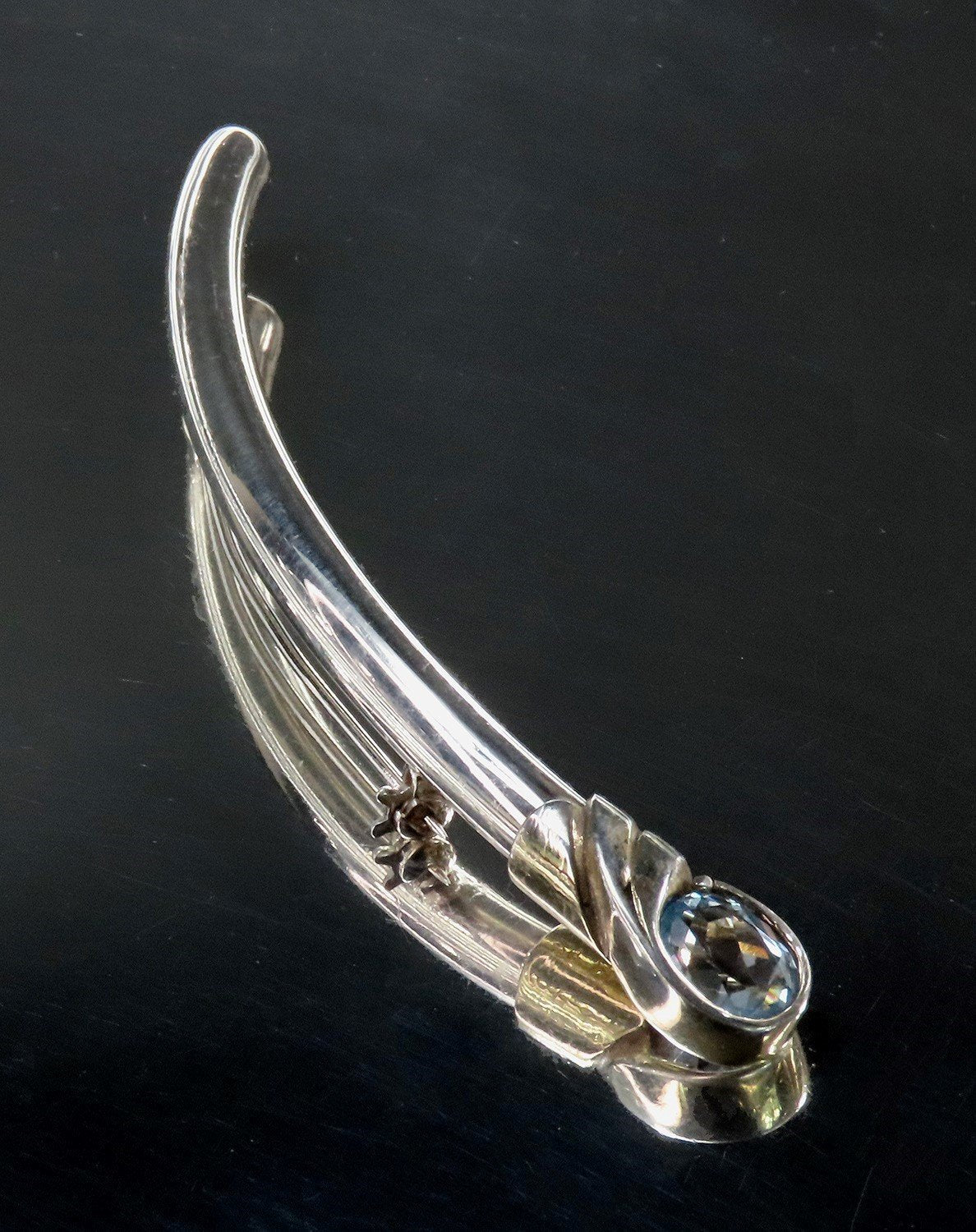 Gorgeous Modern Blue Topaz Sterling Silver Comet Arc Crescent Pin Pendant