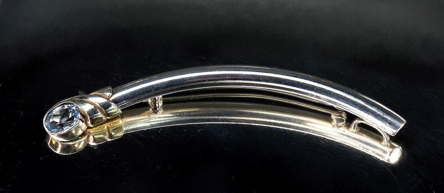 Gorgeous Modern Blue Topaz Sterling Silver Comet Arc Crescent Pin Pendant