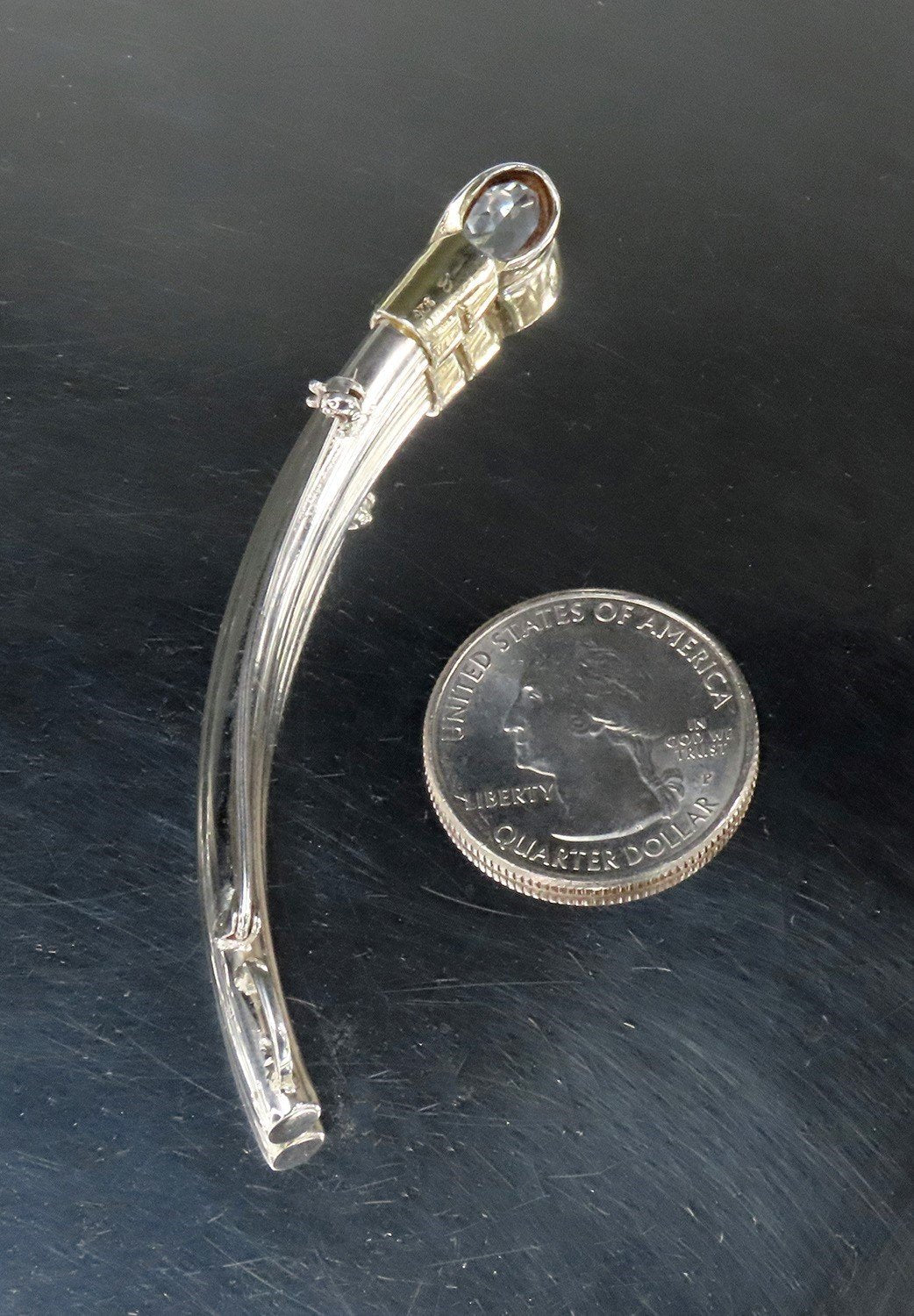 Gorgeous Modern Blue Topaz Sterling Silver Comet Arc Crescent Pin Pendant