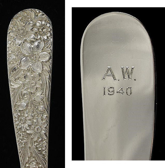 Vintage c1940 Kirk Repousse Sterling Silver Gravy Sauce Ladle