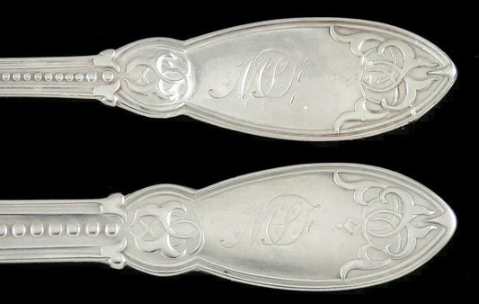 Antique Coin Silver John Polhemus Oriental Youth Child Fork Knife Flatware Set