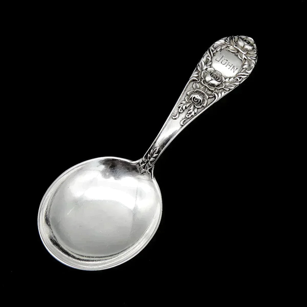 Vintage S Kirk & Son Rose 1937 Sterling Silver 'John' Mono Baby/Child Spoon