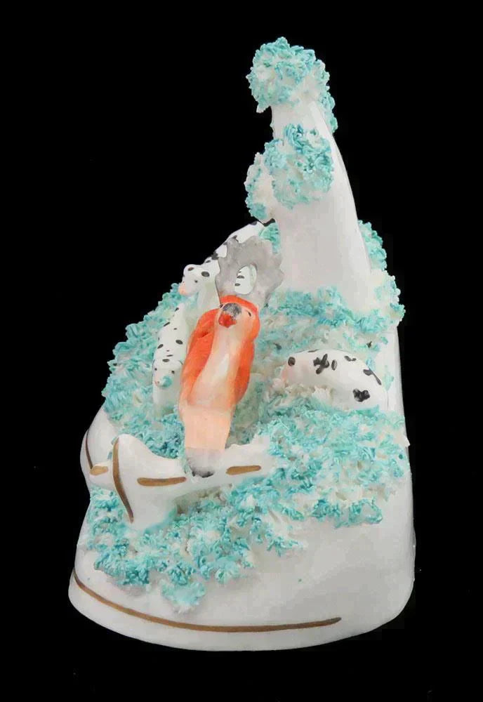 Antique c1890 English Staffordshire Porcelain Hunting Scene Dogs & Stag Figurine