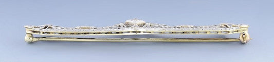 c1900-1915 Charming 14k Gold Platinum & Diamond Bar Pin / Brooch