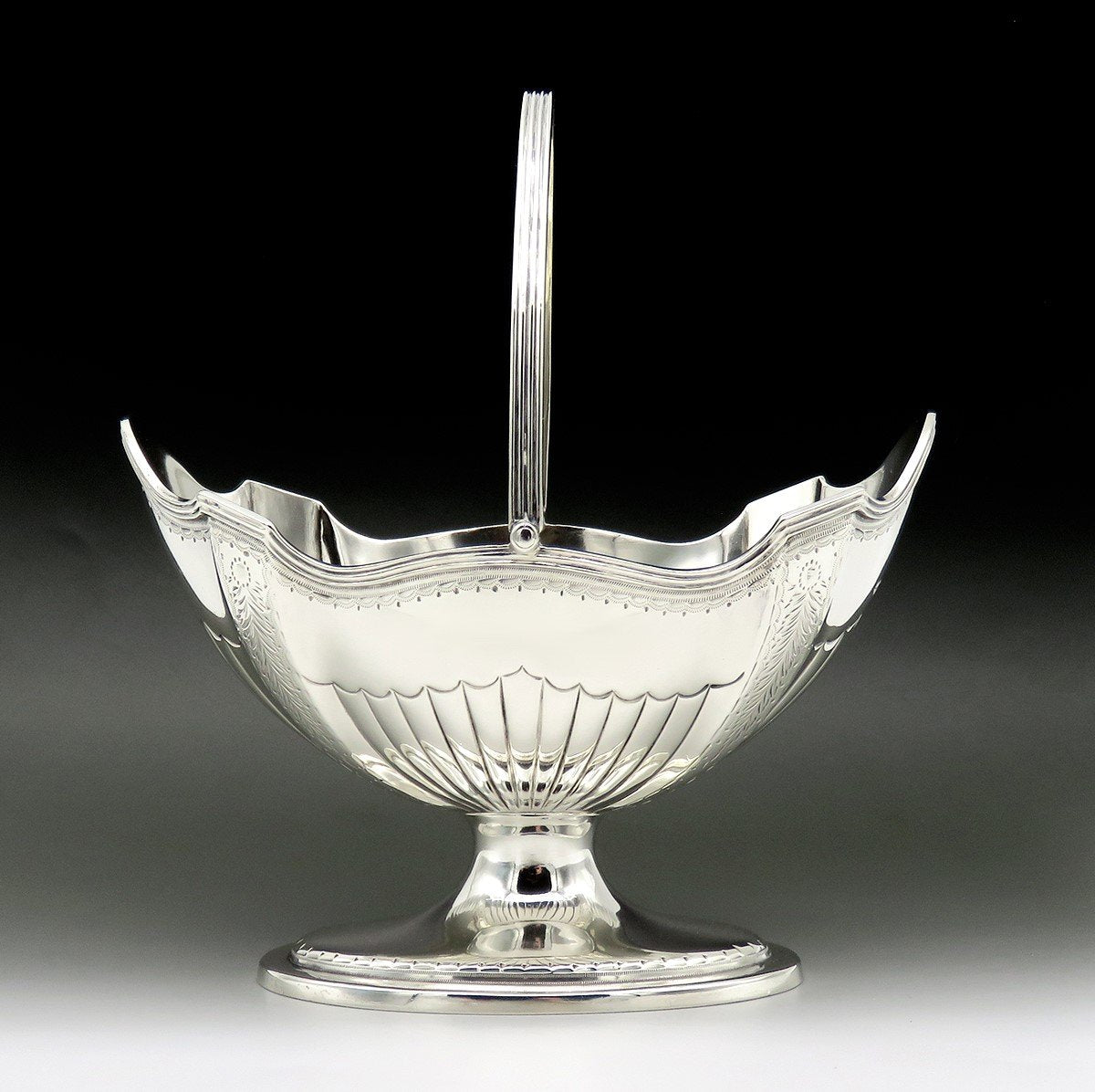 Lovely English Victorian Sterling Silver 1882 Footed Swing Handle Basket No Mono