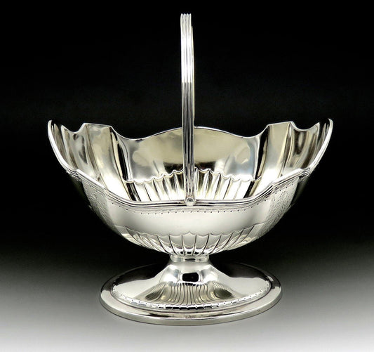 Lovely English Victorian Sterling Silver 1882 Footed Swing Handle Basket No Mono
