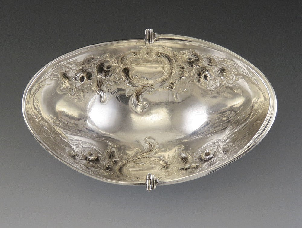 Antique c1850 Early Tiffany Co Coin Silver Hand Chased Floral Basket