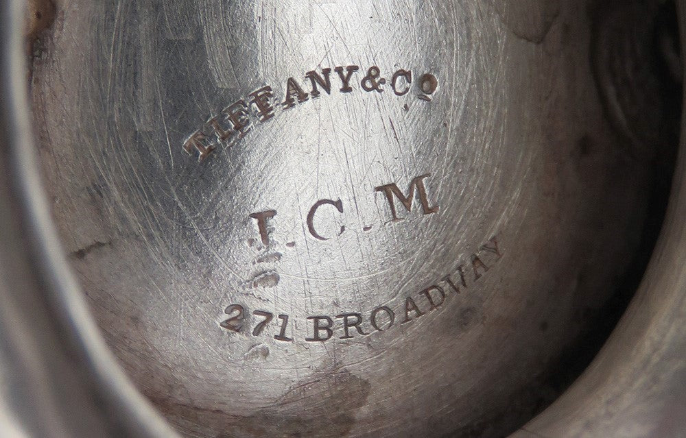 Antique c1850 Early Tiffany Co Coin Silver Hand Chased Floral Basket