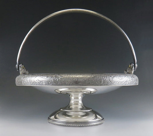 Antique c1885 Hartford Silver Plate Co Gold Wash Motif Basket 10"