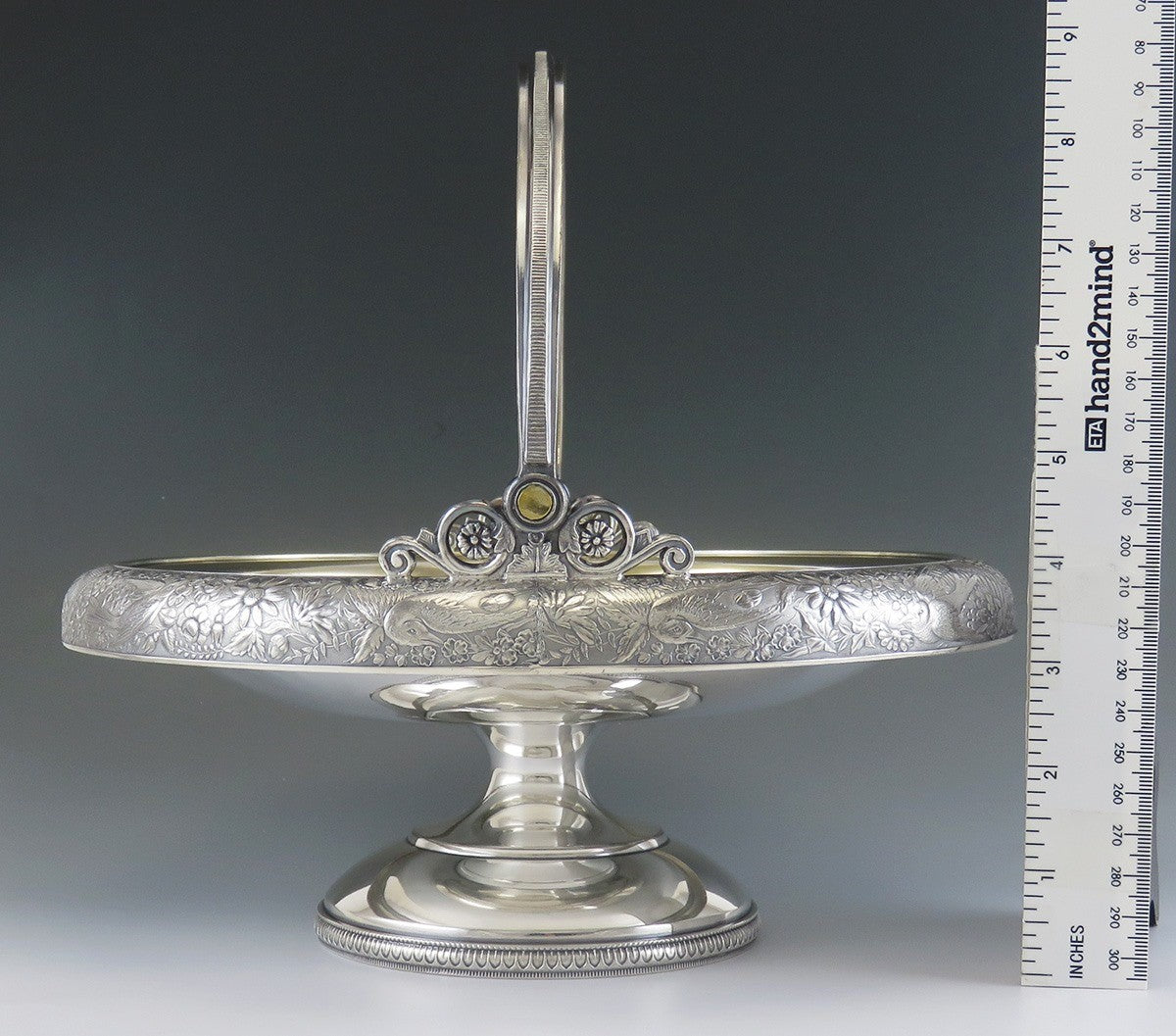 Antique c1885 Hartford Silver Plate Co Gold Wash Motif Basket 10"
