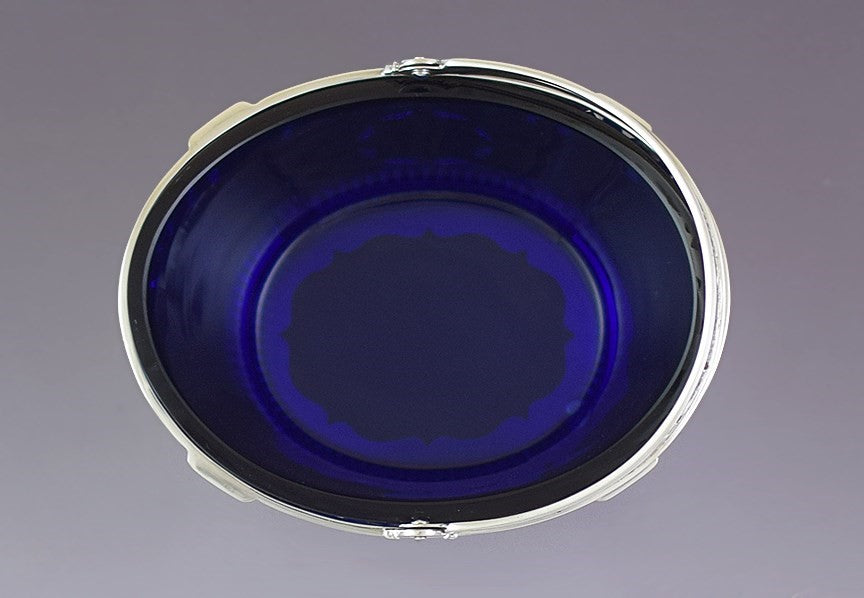 Classical Durgin Sterling Silver English Style Sugar Basket w Cobalt Glass Liner