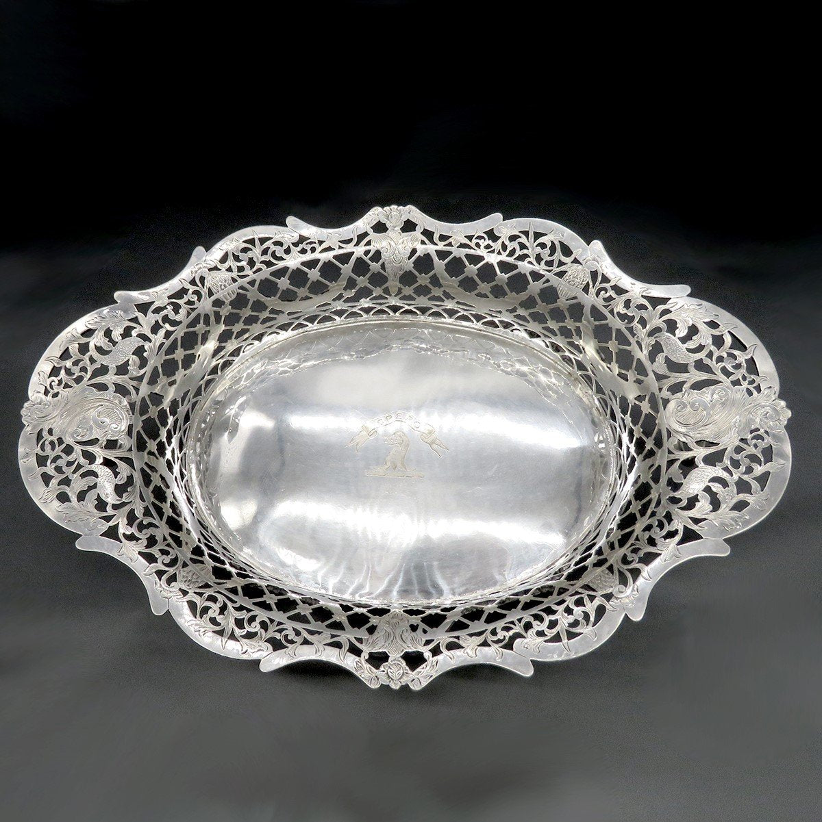 Antique 1891 Dutch Silver Ornate Decorative Fruit Centerpiece Footed Bowl