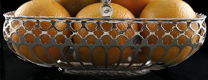 Heavy Portuguese Silver Pierced Swing Handle Basket