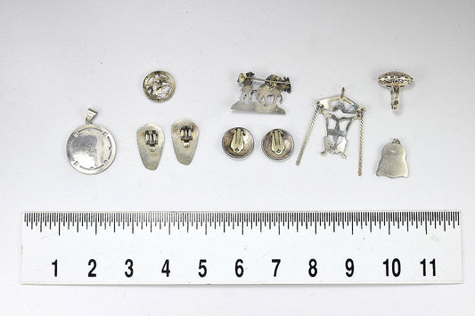 South American Silver Brooch Pendant Earrings Columbia Peru Guatemala