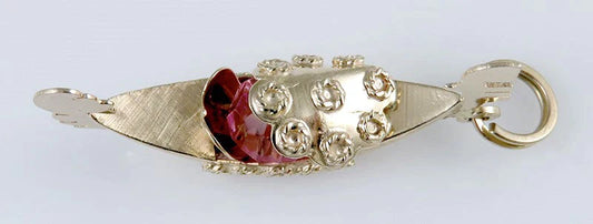 Unique 18K Yellow Gold & Pink Bead Gondola Boat Charm or Pendant