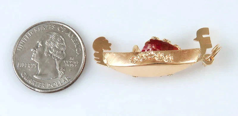 Unique 18K Yellow Gold & Pink Bead Gondola Boat Charm or Pendant