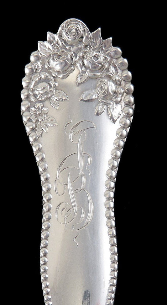 Antique Sterling Silver Gorham Lancaster Rose 1897 Large Serving Fork 9 1/8"