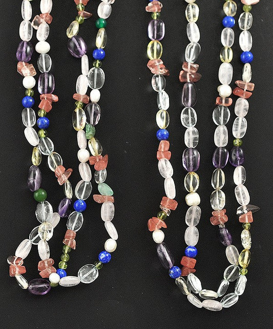 2 Great Colorful Genuine Stone Beaded Necklaces Tumbled Amethyst Pearl Citrine