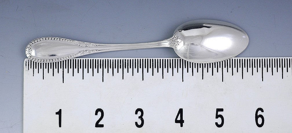 5 French 19th Century Sterling Silver Bead Leaf Teaspoons NO MONO 5 5/8"