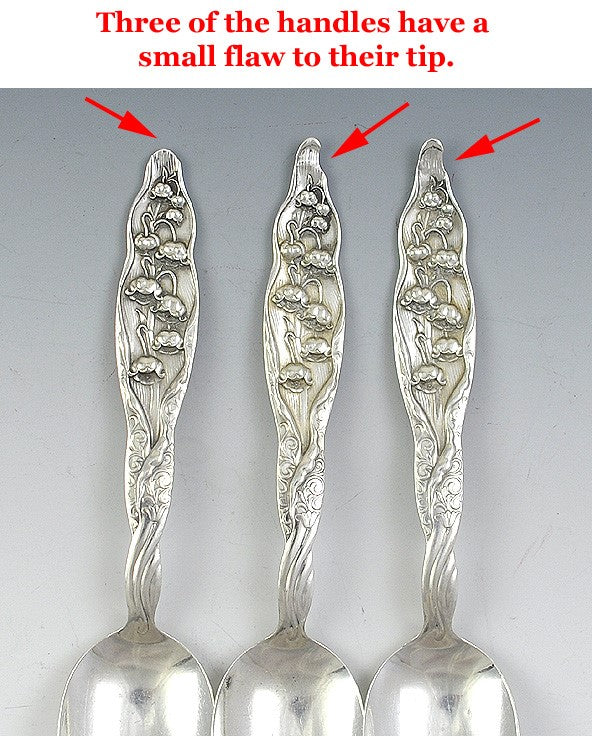 Nice Set 12 Sterling Silver Teaspoons by Whiting Lily of the Valley Pattern