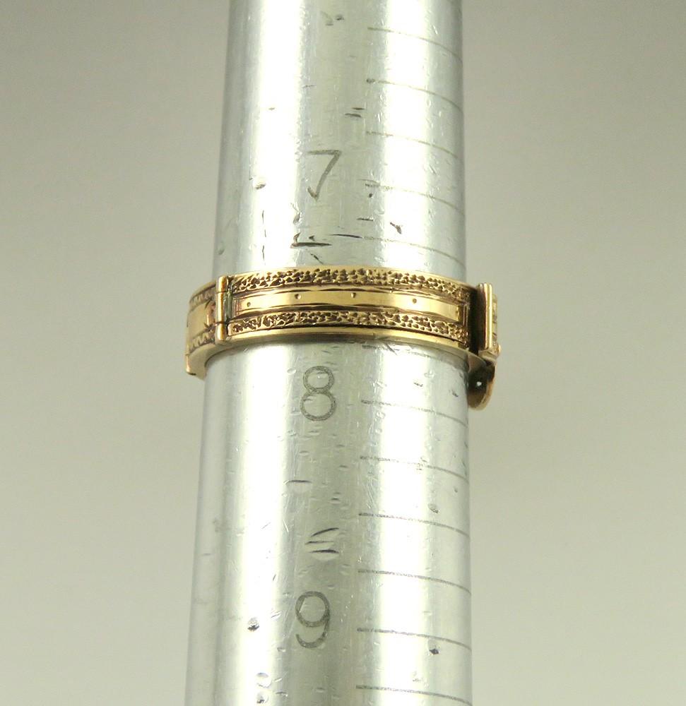 Rare c1830s Victorian 10k Gold Hinged Belt Buckle Hair Memorial Ring "Mother"