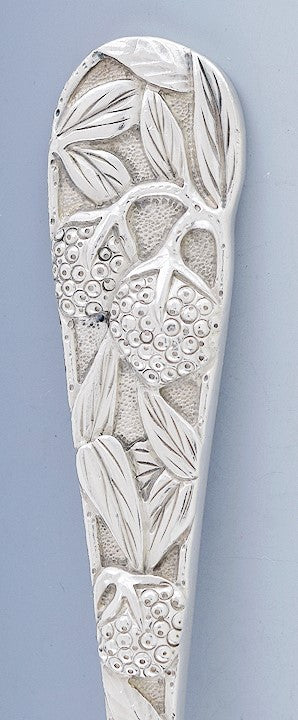 c1850-1910 Fine set 6 Chinese Export Silver Berry Motif Fruit Forks