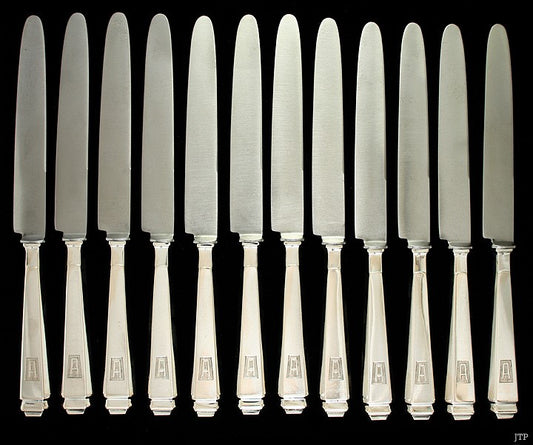 12 German Silver Art Deco Dinner Knives Wilkens & Sohne