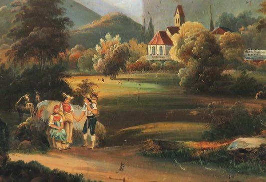 Antique Swiss 1840-70's Hand Painted Unterseen Switzerland Wooden Tea Caddy Box