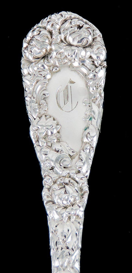 Antique Sterling Silver Durgin Chrysanthemum 1893 Serving Spoon 9 1/8 C MONO