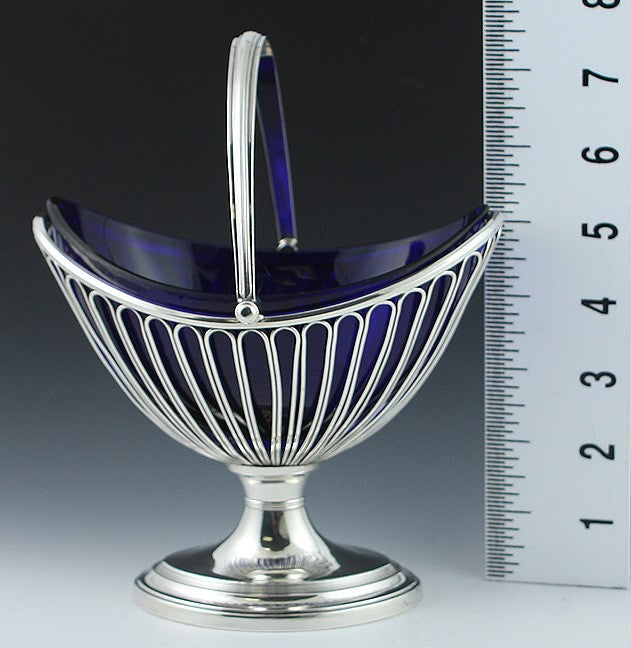 Antique 19th Century Sheffield Fused Silver Plate Glass Liner Basket Dish