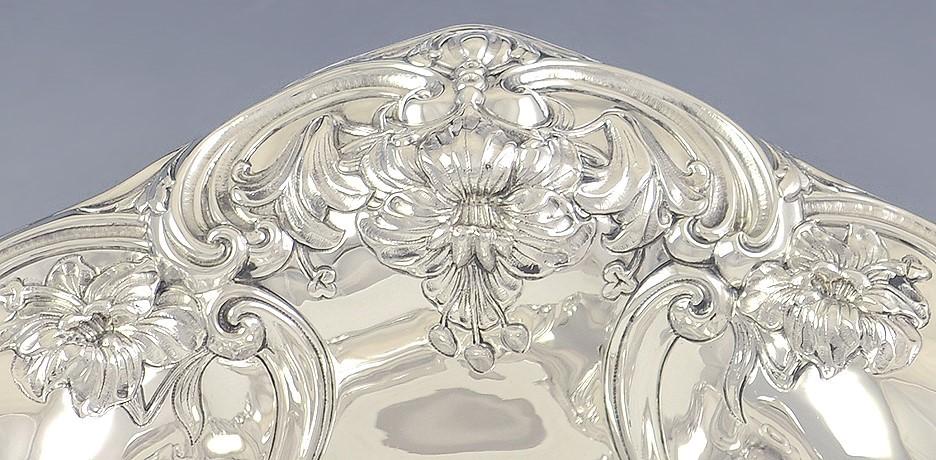 1906 Gorham Sterling Silver Large Chased Floral Bowl