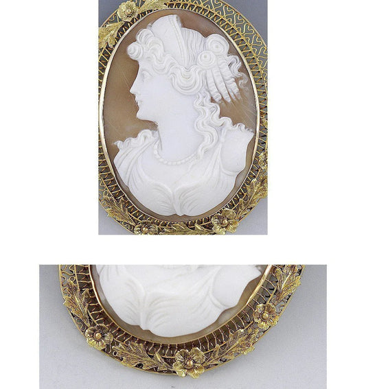 Large C1900 10k Multi Color Gold & Carved Shell Cameo Brooch/Pin/Pendant