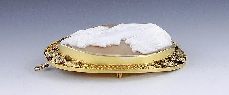 Large C1900 10k Multi Color Gold & Carved Shell Cameo Brooch/Pin/Pendant