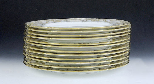 12 c1920 English Porcelain Royal Doulton Gilt Dinner Plates