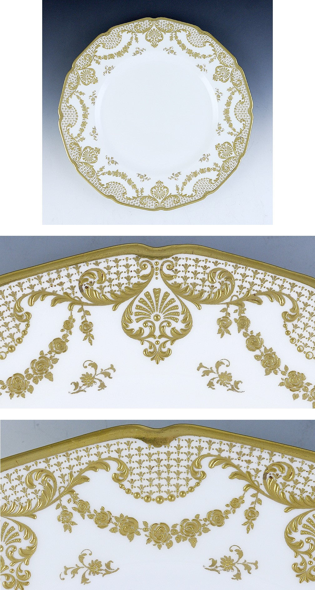 12 c1920 English Porcelain Royal Doulton Gilt Dinner Plates