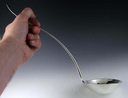 Antique c1850 Albert Coles Large Coin Silver Leaf Motif Soup Punch Ladle