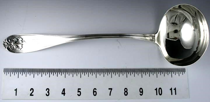 Antique c1850 Albert Coles Large Coin Silver Leaf Motif Soup Punch Ladle