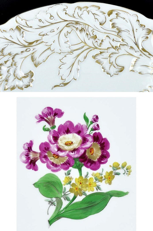 Stunning Meissen Hand Painted Gilt Floral Bowl w Purple Flower Center